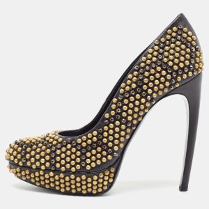 Alexander McQueen Black Hexagon Stud Embellished Leather Platform Pumps Size 40, Pumps - Luxury Closet catalog