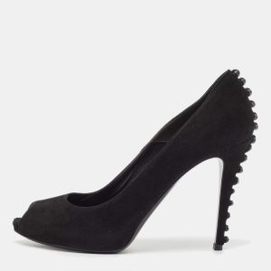 Alexander McQueen Black Suede Knot Detail Peep Toe Pumps Size 39.5, Pumps - Luxury Closet catalog