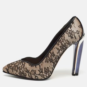 Alexander McQueen Black/Pink Lace and Satin Pointed Toe Pumps Size 38.5, Pumps - Luxury Closet catalog