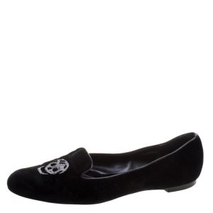 Alexander McQueen Black Velvet Skull Embroidered Smoking Slippers Size 38.5, Loafers & Slip-Ons - Luxury Closet catalog