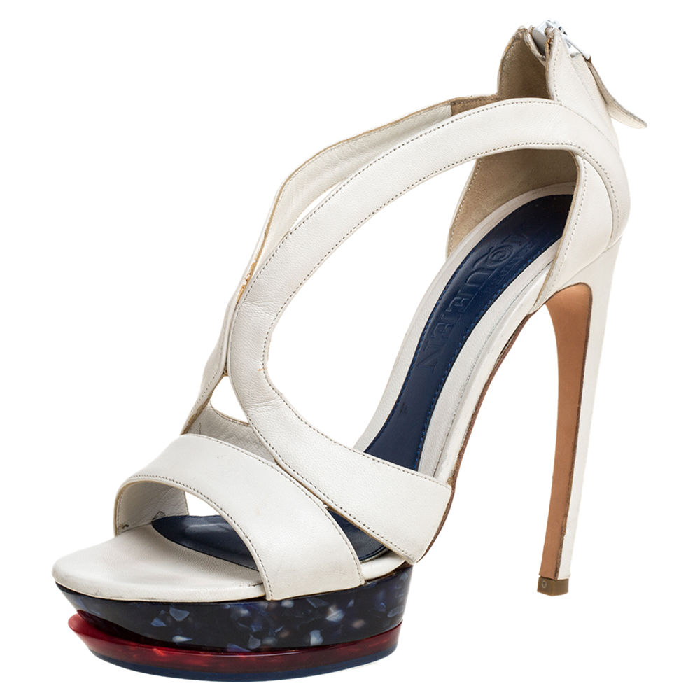 Alexander McQueen White Leather Double Arched Platform Sandals Size 37, Sandals - Luxury Closet