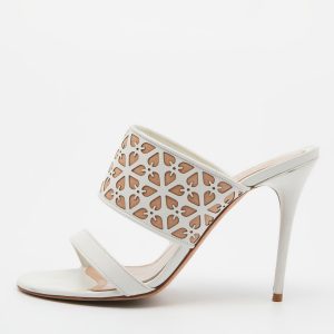 Alexander McQueen White/Beige Laser Cut Leather Sandals Size 38, Sandals - Luxury Closet