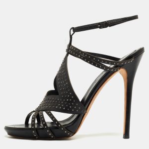 Alexander McQueen Black Leather Studded Caged Sandals Size 40, Sandals - Luxury Closet