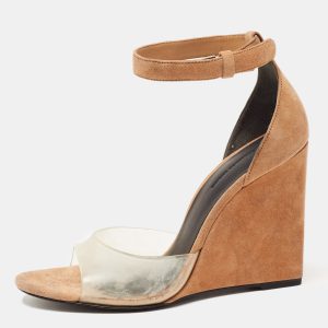 Alexander Wang Beige Suede and PVC Erika Wedge Sandals Size 38.5, Sandals - Luxury Closet