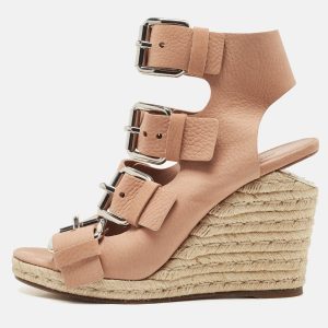 Alexander Wang Pink Leather Jo Buckle Espadrille Wedge Sandals Size 39, Sandals - Luxury Closet