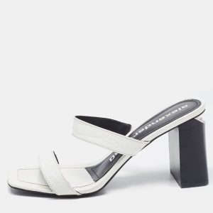 Alexander Wang White Croc Embossed Patent Leather Block Heel Slide Sandals Size 40, Sandals - Luxury Closet