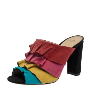 Alexandre Birman Multicolor Suede Ruffled Sandals Size 35, Sandals - Luxury Closet