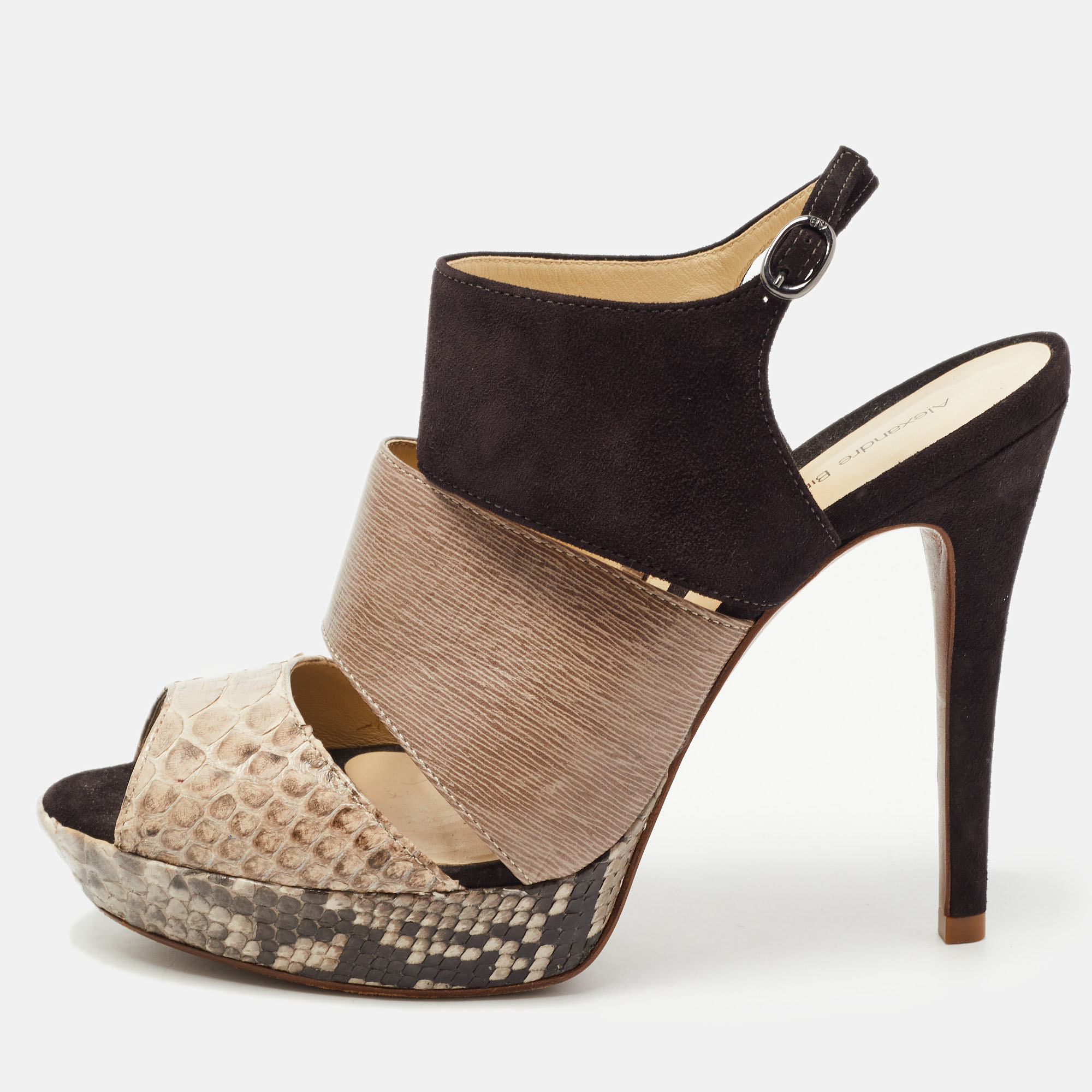 Alexandre Birman Brown/Black Python and Suede Platform Slingback Sandals Size 41, Sandals - Luxury Closet catalog