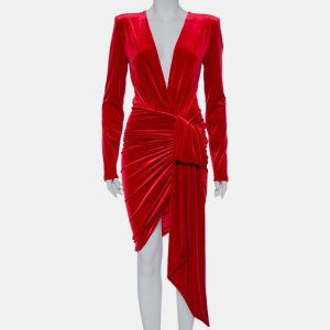 Alexandre Vauthier Red Velvet Plunge Neck Faux Wrap Mini Dress S, Dresses - Luxury Closet catalog