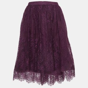 Alice + Olivia Purple Floral Pattern Lace Gathered Midi Skirt M, Skirts - Luxury Closet catalog