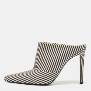 Altuzarra Black/White Fabric Striped Mules Size 38.5, Sandals - Luxury Closet