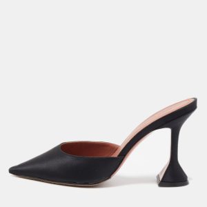 Amina Muaddi Black Satin Fiona Mules Size 38.5, Sandals - Luxury Closet