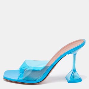 Amina Muaddi Blue PVC Lupita Slide Sandals Size 37, Sandals - Luxury Closet