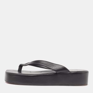Amina Muaddi Black Leather Johana Platform Sandals Size 36.5, Sandals - Luxury Closet