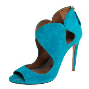 Aquazzura Blue Suede Cut Out Elle Peep Toe Sandals Size 36, Sandals - Luxury Closet