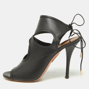 Aquazzura Black Leather Sexy Thing Sandals Size 39.5, Sandals - Luxury Closet