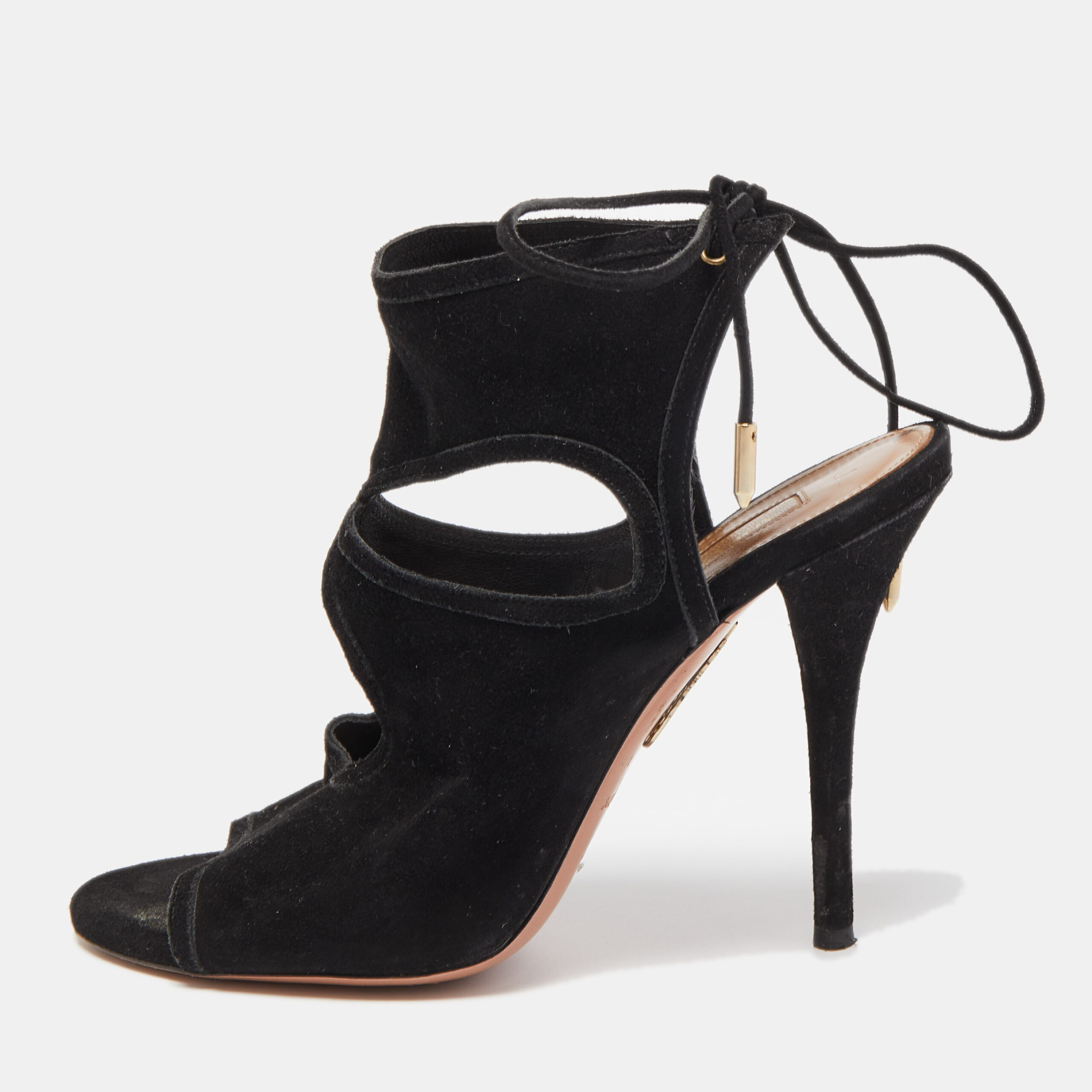 Aquazzura Black Suede Tie Up Strap Sandals Size 37, Sandals - Luxury Closet
