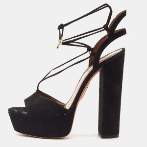 Aquazzura Black Suede Ankle Strap Platform Sandals Size 38, Sandals - Luxury Closet