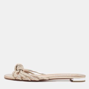Aquazzura Beige Suede Crystal Slide Flats Size 38.5, Sandals - Luxury Closet