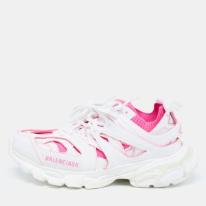 Balenciaga White/Pink Rubber and Knit Fabric Track Sneakers Size 38, Athletic Shoes & Sneakers - Luxury Closet