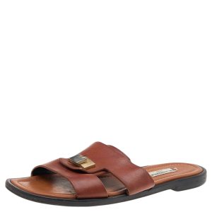 Balenciaga Brown Leather Slide Sandals Size 38, Sandals - Luxury Closet