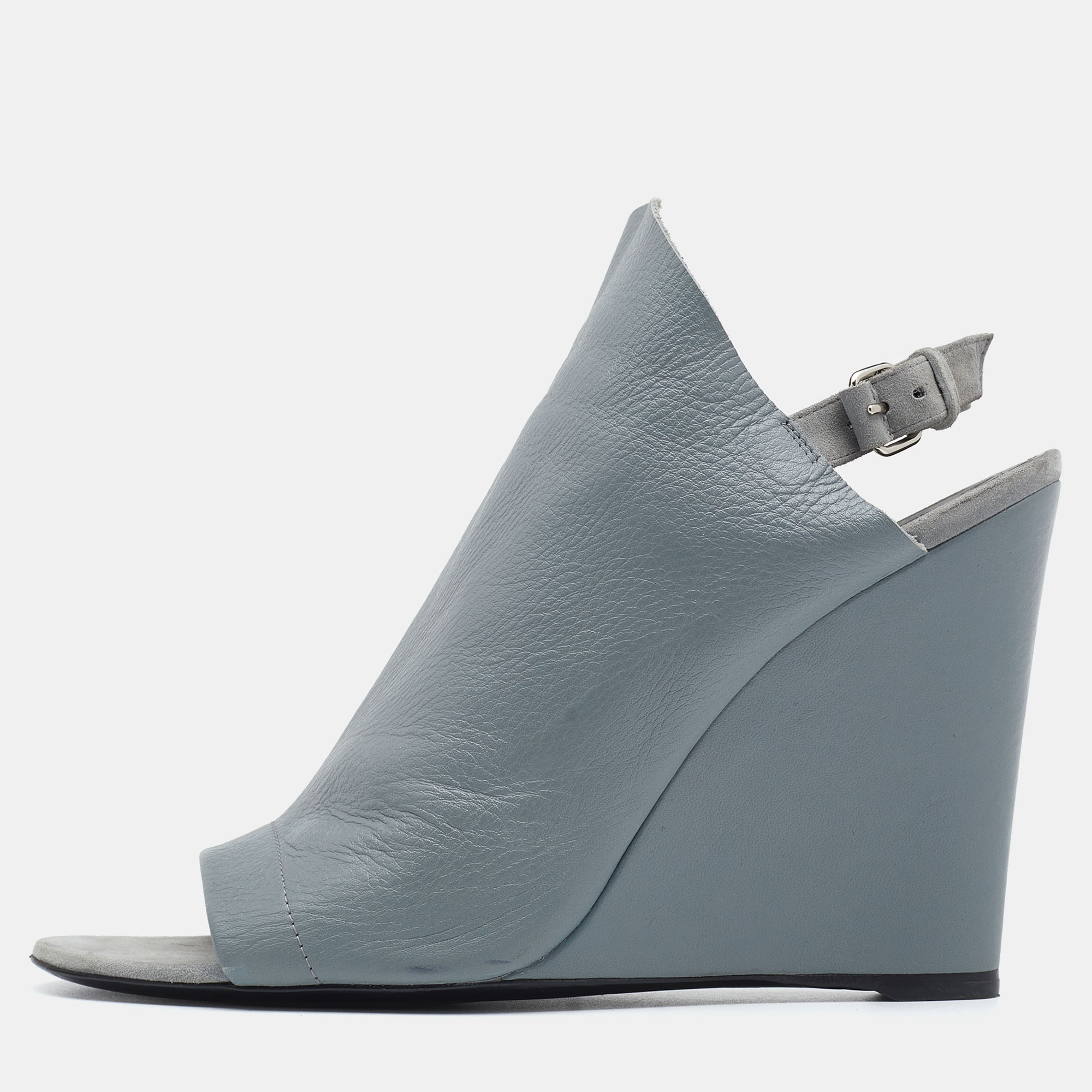 Balenciaga Grey Leather Glove Wedges Slingback Sandals Size 40, Sandals - Luxury Closet