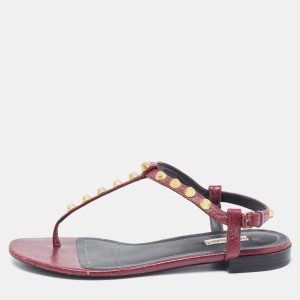 Balenciaga Burgundy Leather Arena Ankle Strap Flats Size 40, Sandals - Luxury Closet