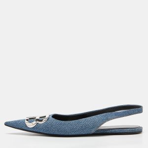 Balenciaga Blue Denim BB Knife Slingback Flat Sandals Size 35.5, Sandals - Luxury Closet