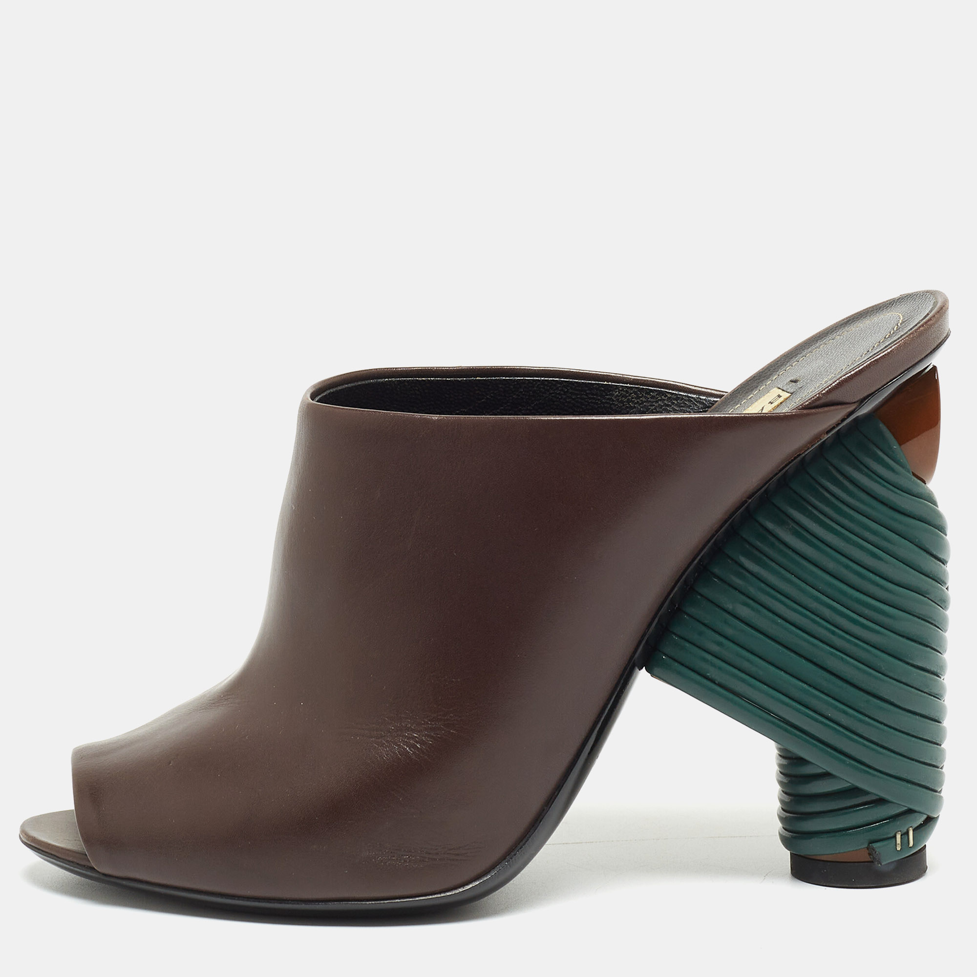Balenciaga Brown Leather Peep Toe Mules Size 38.5, Sandals - Luxury Closet
