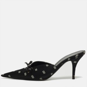 Balenciaga Black BB Satin Bow Knife Mules Size 37, Sandals - Luxury Closet