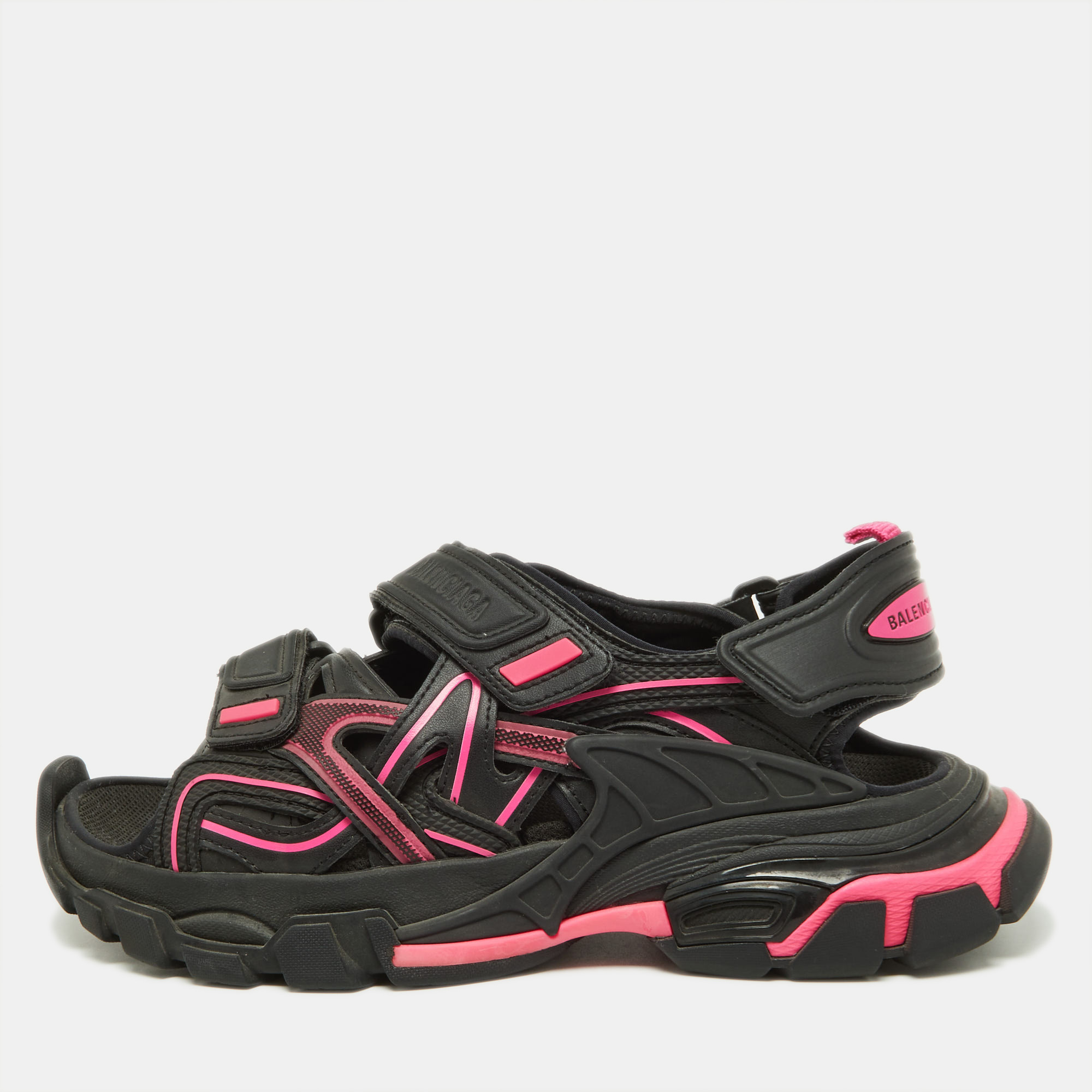 Balenciaga Black/Pink Leather Track Sandals Size 37, Sandals - Luxury Closet