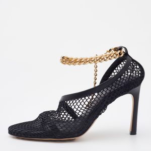 Bottega Veneta Black Stretch Mesh and Leather D'orsay Pumps Size 37, Pumps - Luxury Closet