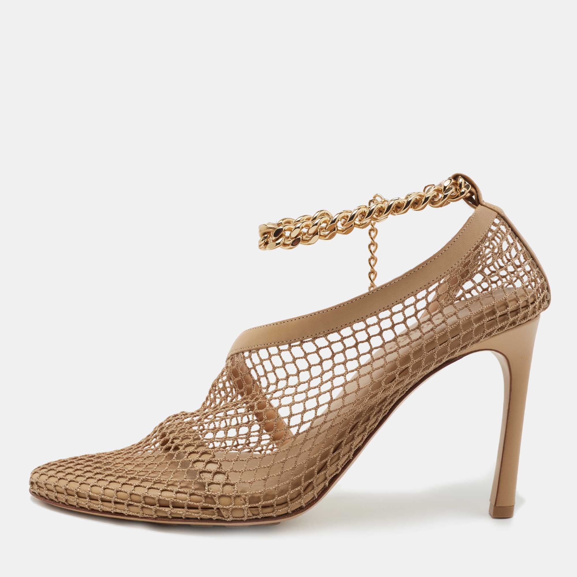 Bottega Veneta Tan Mesh and Leather Ankle Chain D'orsay Pumps Size 40, Pumps - Luxury Closet catalog