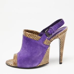 Bottega Veneta Tri-Color Suede and Snakeskin Leather Slingback Sandals Size 39.5, Sandals - Luxury Closet