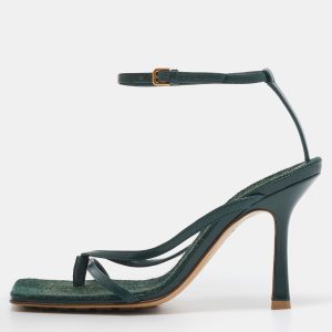 Bottega Veneta Green Leather Stretch Ankle Strap Sandals Size 36, Sandals - Luxury Closet