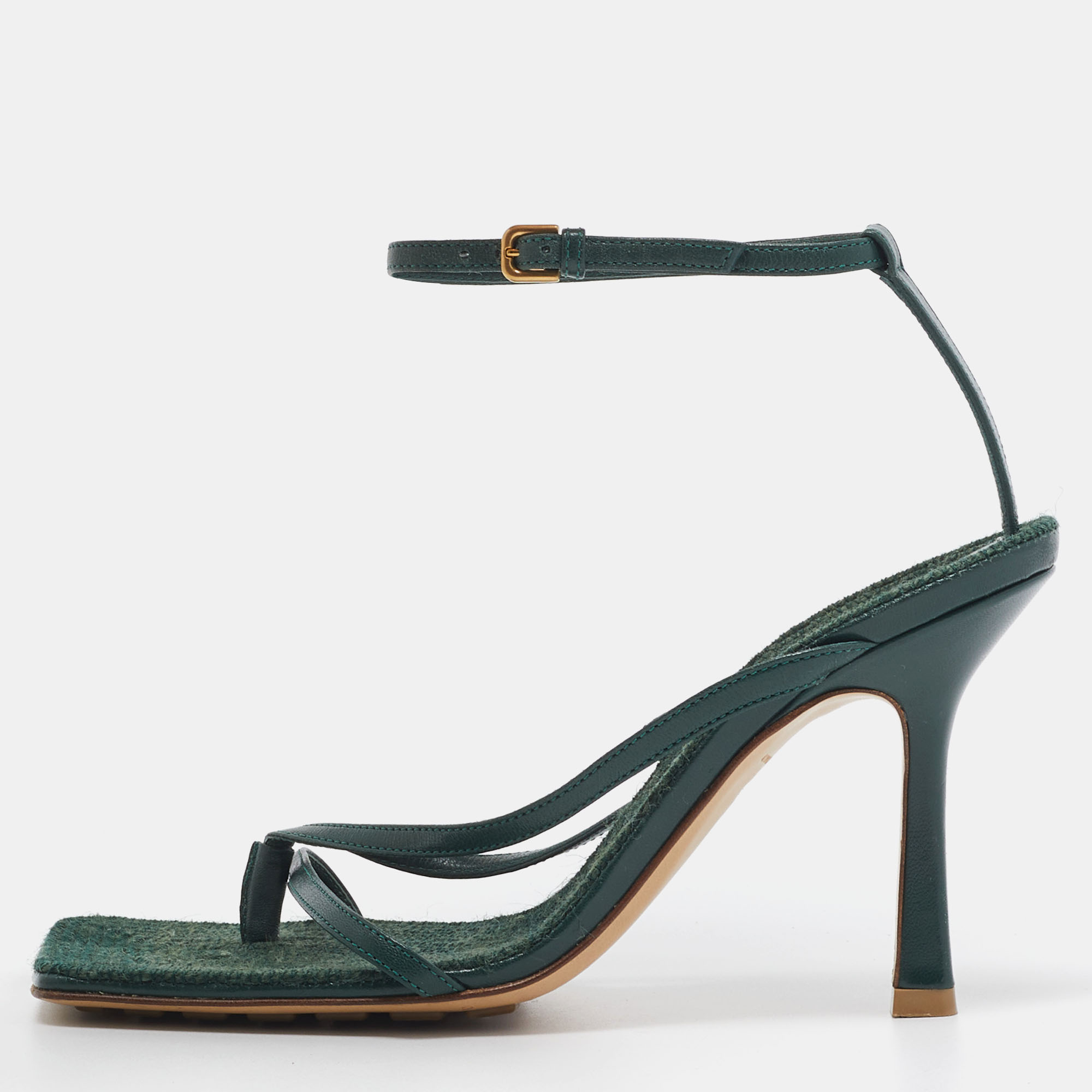 Bottega Veneta Green Leather Stretch Ankle Strap Sandals Size 36, Sandals - Luxury Closet
