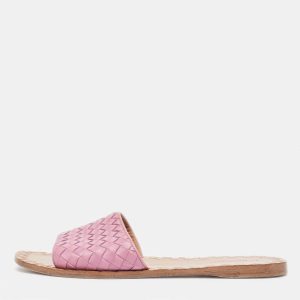 Bottega Veneta Purple Leather Intrecciato Flat Slides Size 39, Sandals - Luxury Closet