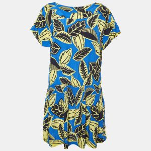 Boutique Moschino Blue Printed Rayon Shirred Detail Mini Dress S, Dresses - Luxury Closet