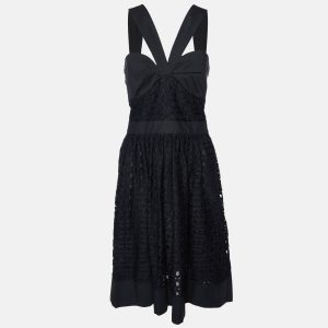Boutique Moschino Black Lace Gathered Neck Dress M, Dresses - Luxury Closet