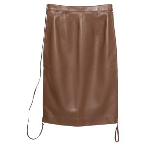 Burberry Brown Leather Double Zip Pencil Midi Skirt XS, Skirts - Luxury Closet