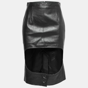 Burberry Black Leather Step-Through Pencil Skirt S, Skirts - Luxury Closet