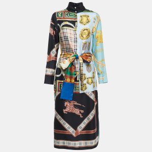 Burberry Multicolor Printed Silk Belted Shirt Dress S, Dresses - Luxury Closet