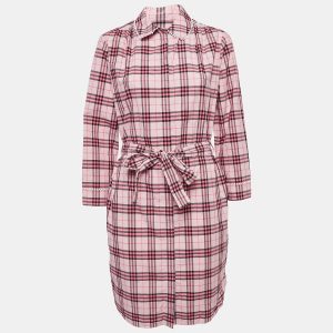 Burberry Pink Checked Lace Trimmed Cotton Belted Shirt Dress M, Dresses - Luxury Closet catalog