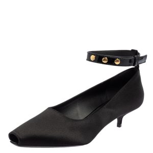 Burberry Black Satin Peep Toe Ankle Strap Pumps Size 37.5, Pumps - Luxury Closet