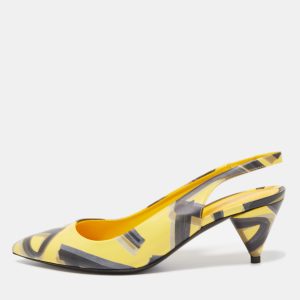 Burberry Yellow/Black Printed Leather Morson Slingback Pumps Size 36.5, Pumps - Luxury Closet catalog