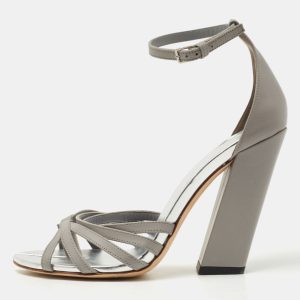 Burberry Cloud Grey Leather Hove Heel Ankle Strap Sandals Size 38, Sandals - Luxury Closet