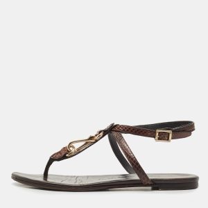 Burberry Brown Python Ankle Strap Flat Sandals Size 37, Sandals - Luxury Closet