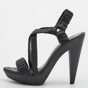 Burberry Black Leather Cross Strap Platform Ankle Strap Sandals Size 39, Sandals - Luxury Closet
