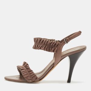 Burberry Brown Leather Ruffle Ankle Strap Sandals Size 39, Sandals - Luxury Closet