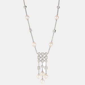 BVLGARI Lucea Pearl Diamond Necklace in 18K White Gold 1.56 CTW, Necklaces - Luxury Closet catalog